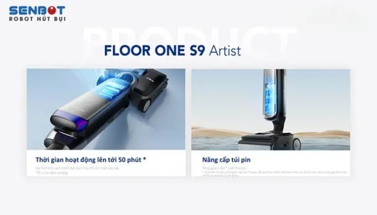 Tineco floor one s9 artis Có thời lượng pin ấn tượng