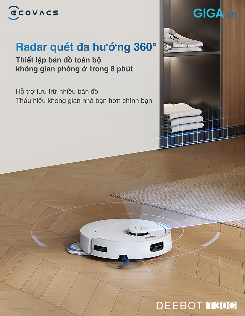 Ecovacs T30C Pro Omni tránh vật cản TrueDetect 3.0 trong nhà nhiều đồ đạc