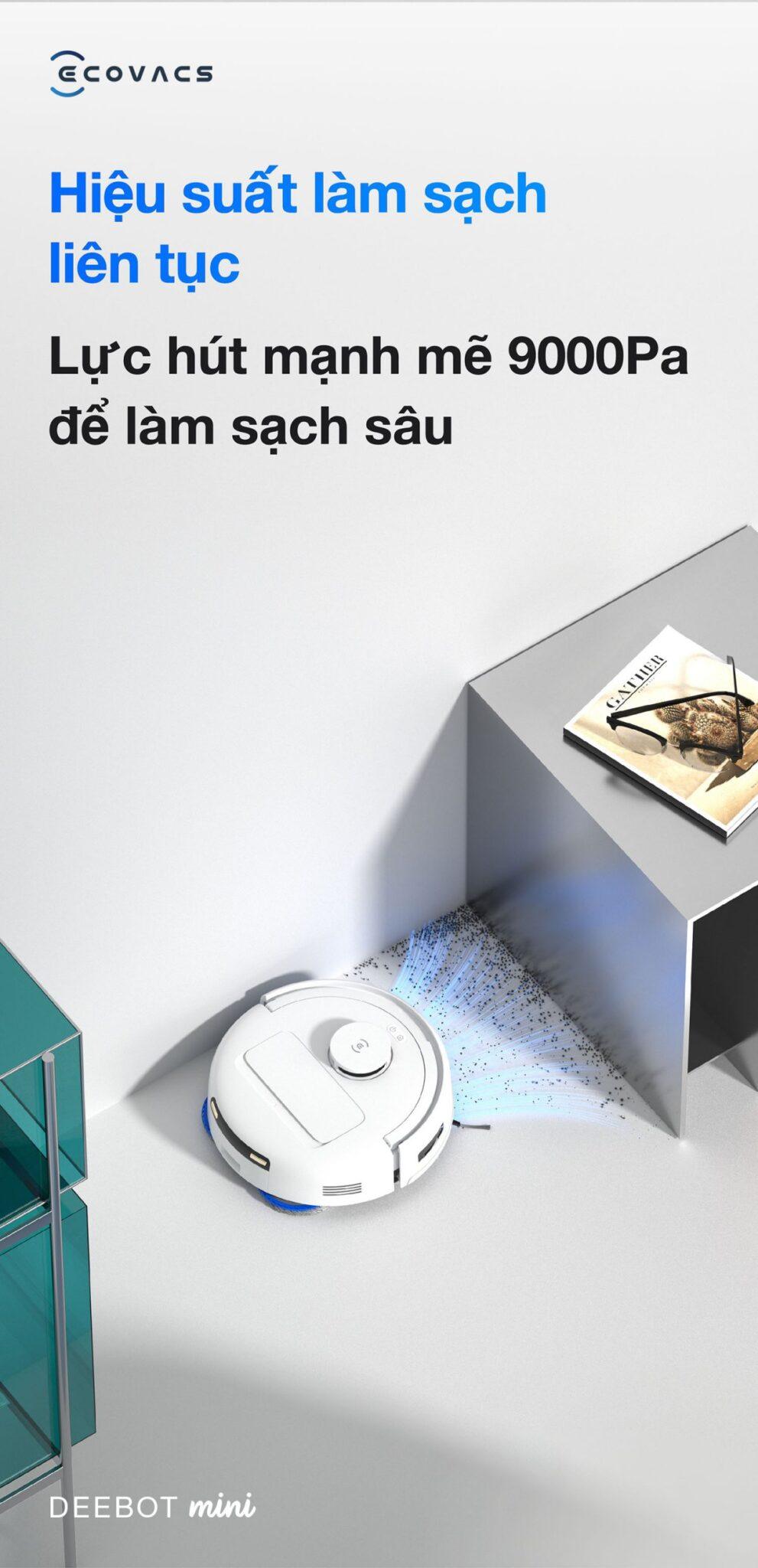 Lực hút 9000Pa kết hợp lau xoay OZMO Turbo 2.0 làm sạch sâu 89%