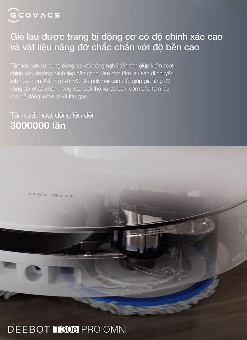 Tính năng giặt giẻ nước nóng 70 độ Ecovacs T30e Pro Omni