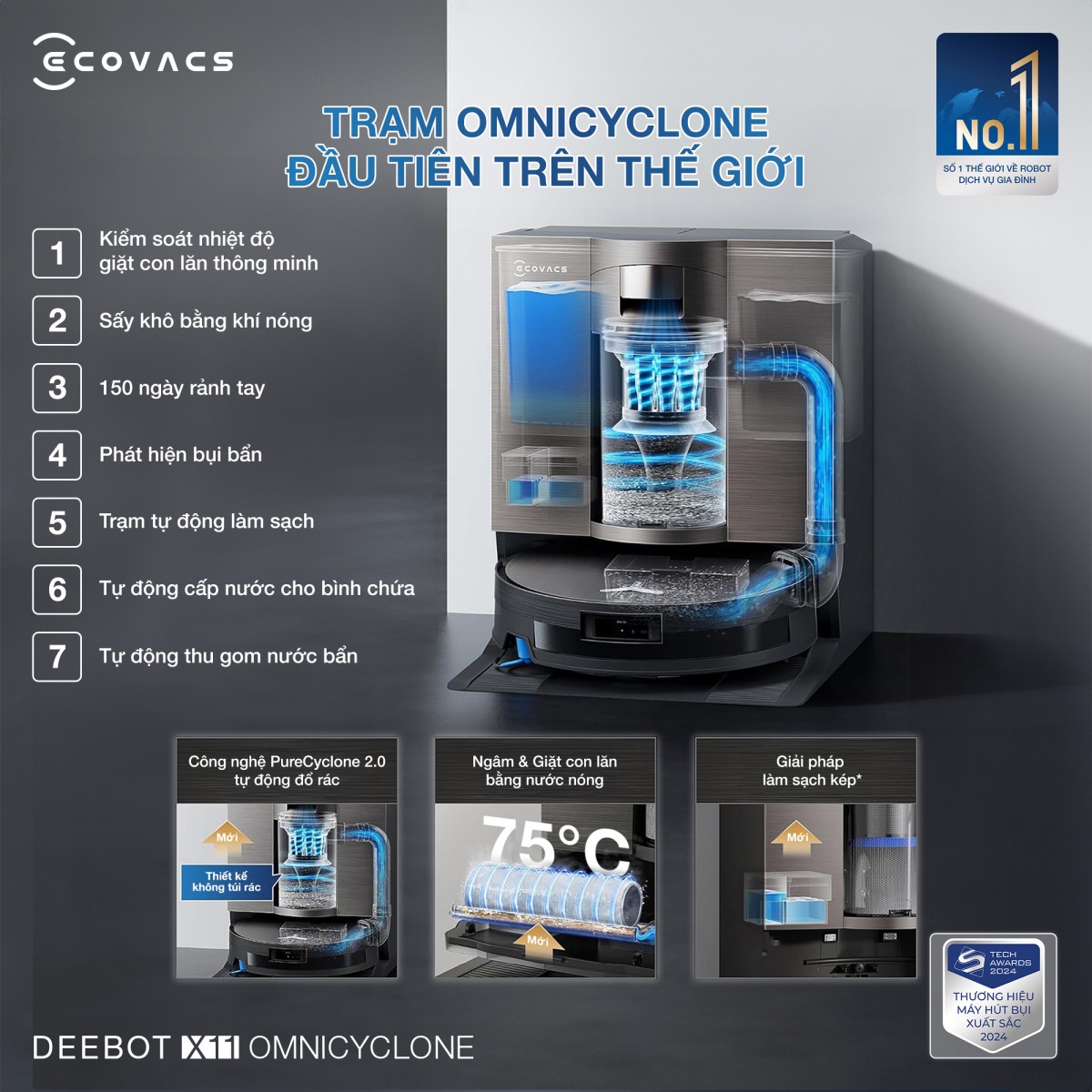 Trạm sạc PureCyclone 2.0 không túi của Ecovacs X11 OmniCyclone