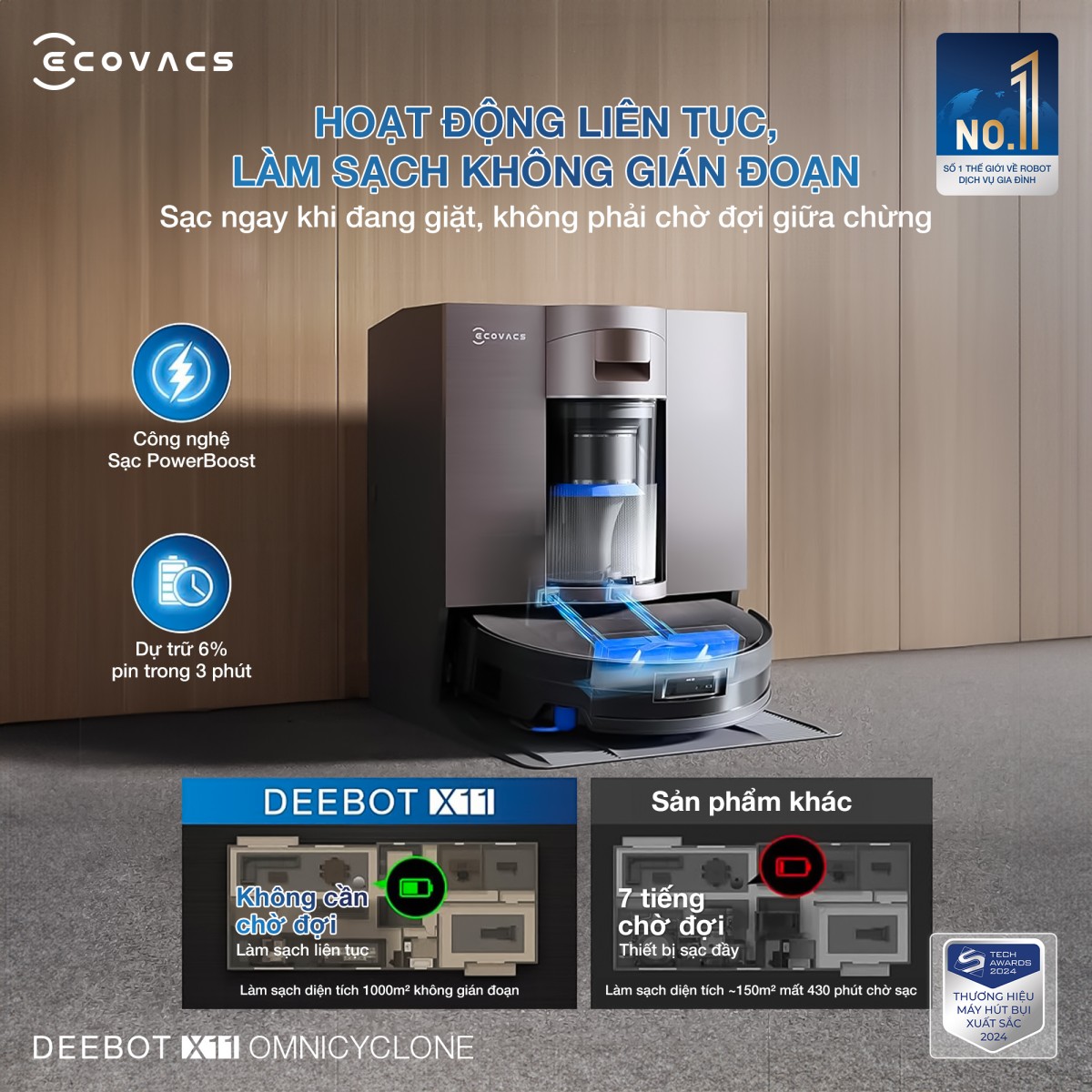 Robot hút bụi Ecovacs X11 OmniCyclone chính hãng giá 23.900.000đ tại Senbot
