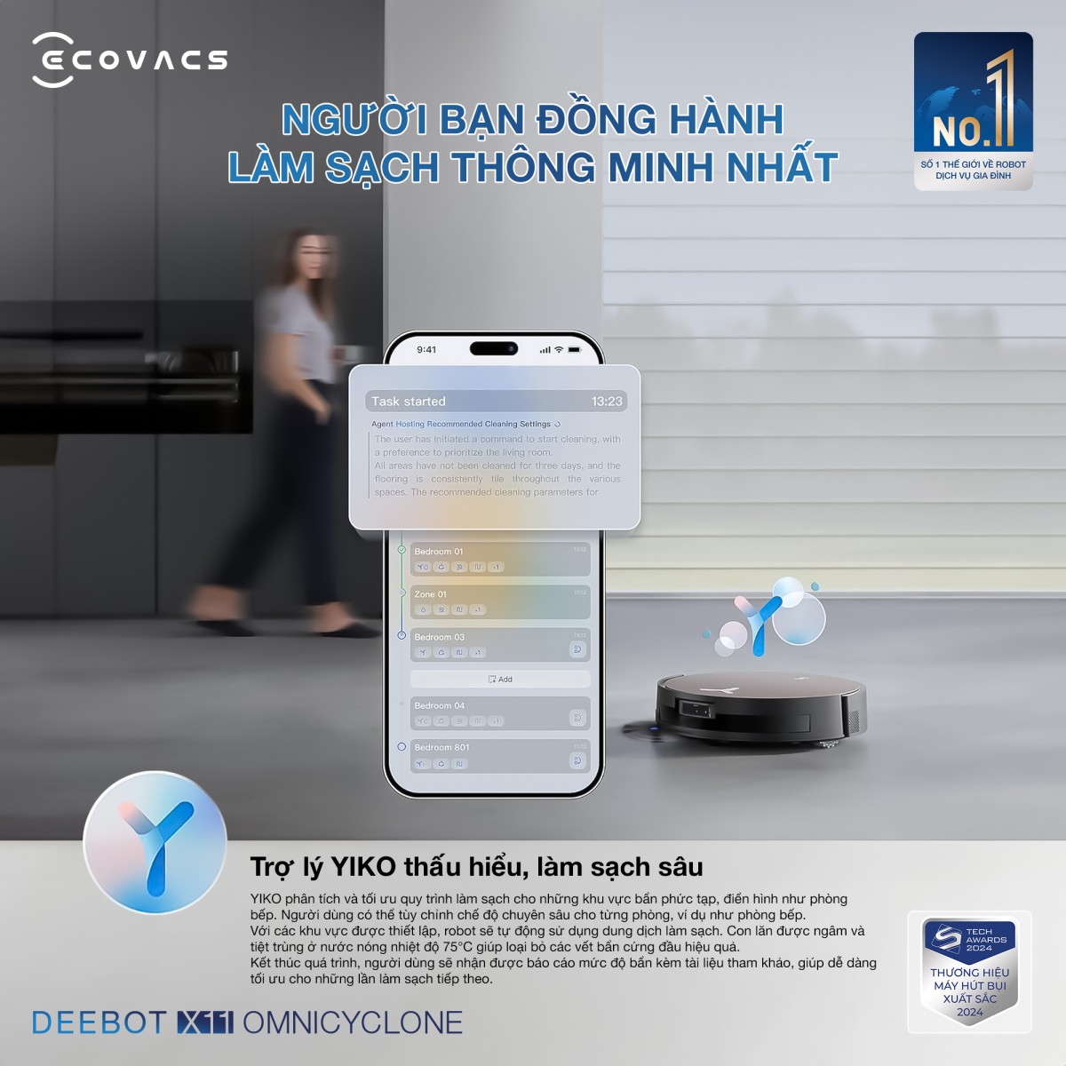 Điều khiển Ecovacs X11 OmniCyclone bằng giọng nói tiếng Việt qua app Ecovacs Home