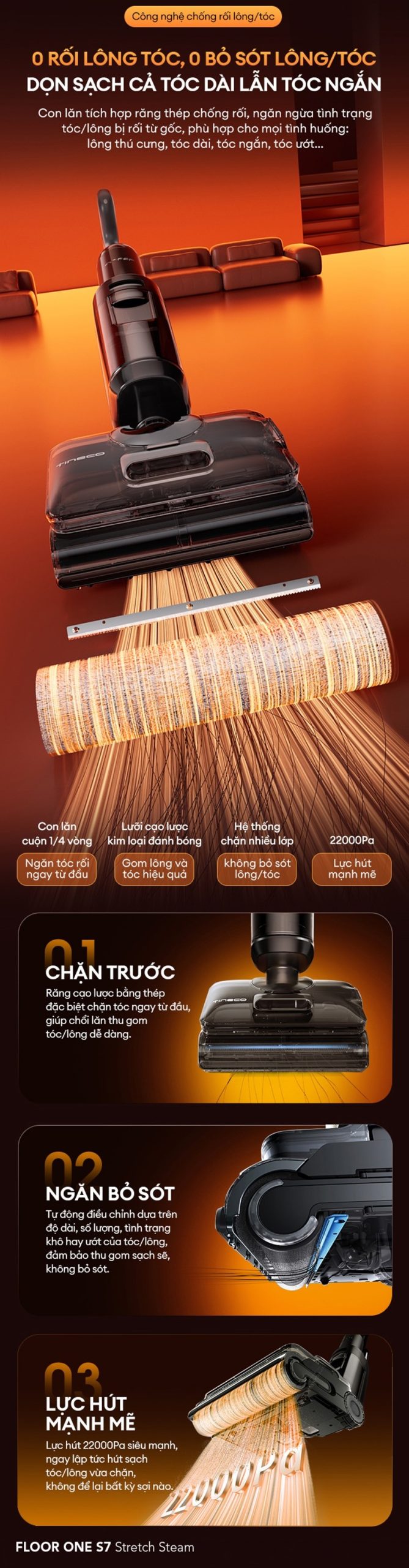 Công nghệ chống rối DualBlock máy lau sàn Tineco S7 Stretch Steam