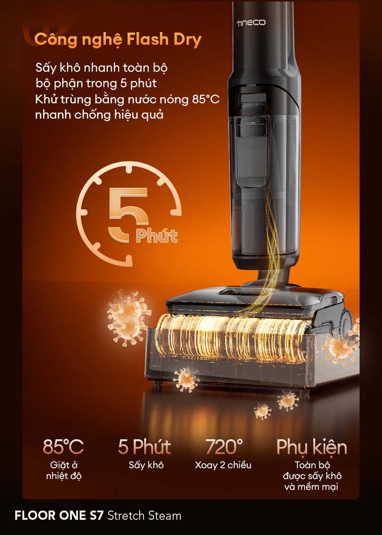 Hệ thống tự làm sạch FlashDry Tineco S7 Stretch Steam