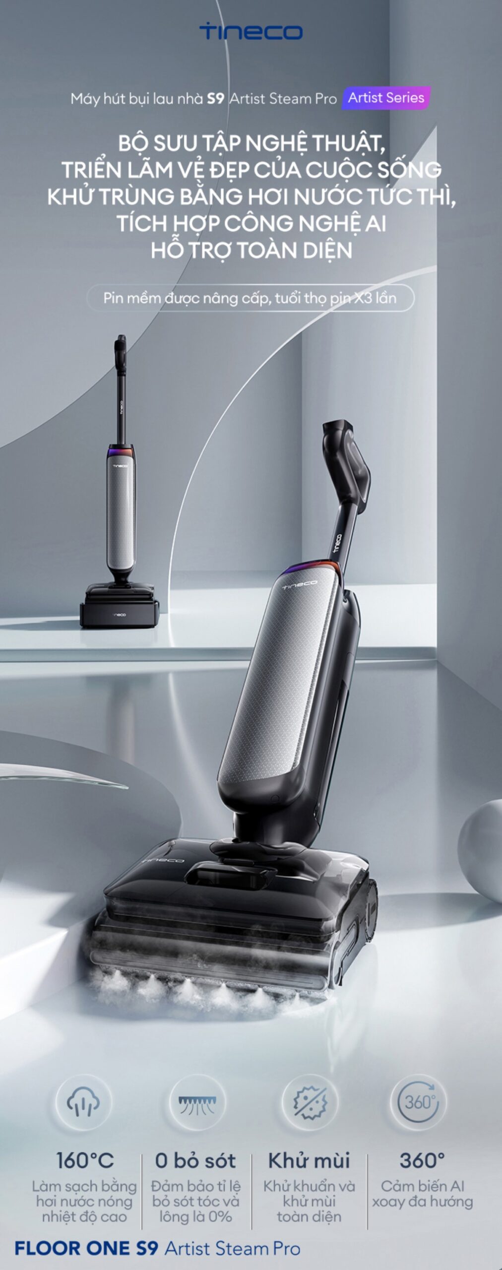 Máy hút bụi lau sàn Tineco Floor One S9 Stretch Steam Pro