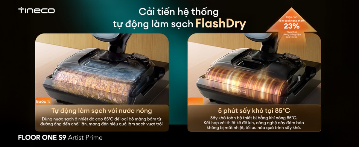 Hệ thống FlashDry tự sấy khô con lăn Tineco S9 Artist Prime