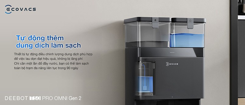 Trạm Omni tự giặt giẻ nước nóng 75 độ Ecovacs T50 Pro Omni Gen 2