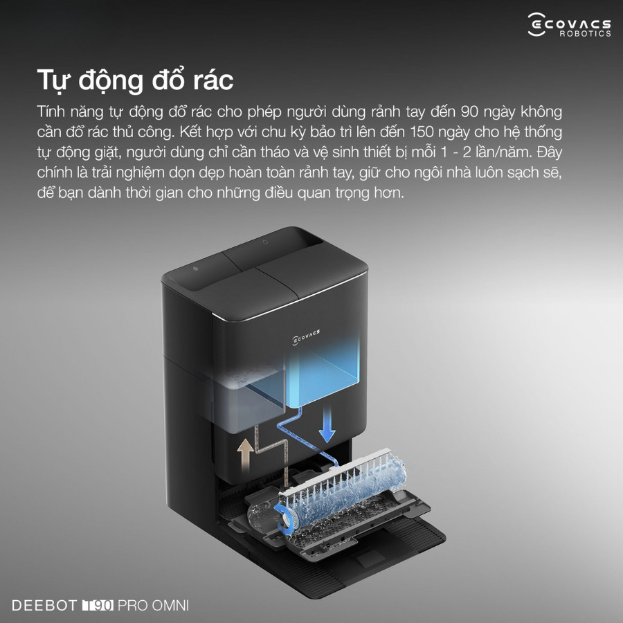 Trạm sạc OMNI Ecovacs T90 Pro Omni – tự động đổ rác và giặt giẻ