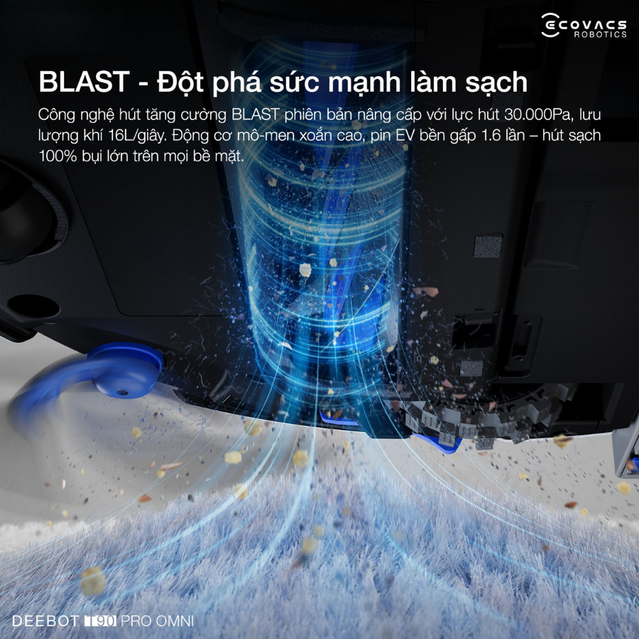 Lực hút 30000PA cực mạnh của Ecovacs T90 Pro omni