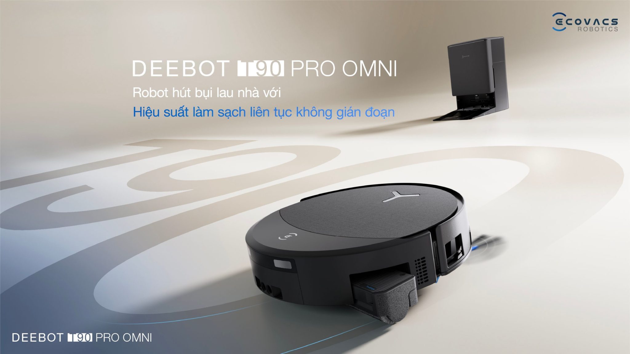 Robot hút bụi lau nhà Ecovacs T90 Pro Omni 2026 màu đen