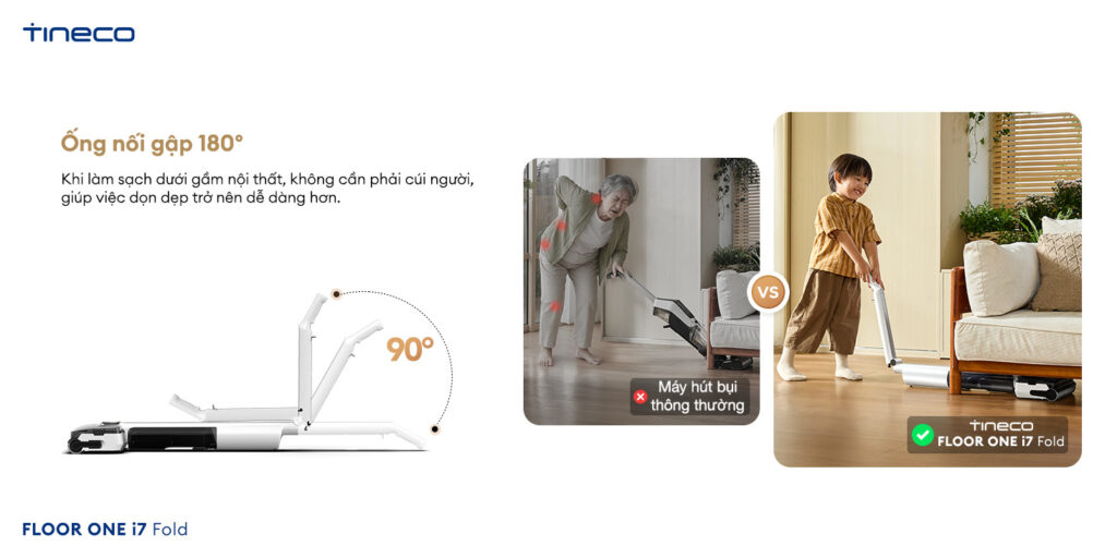 Tineco i7 Fold gập phẳng 180 độ luồn gầm giường gầm tủ