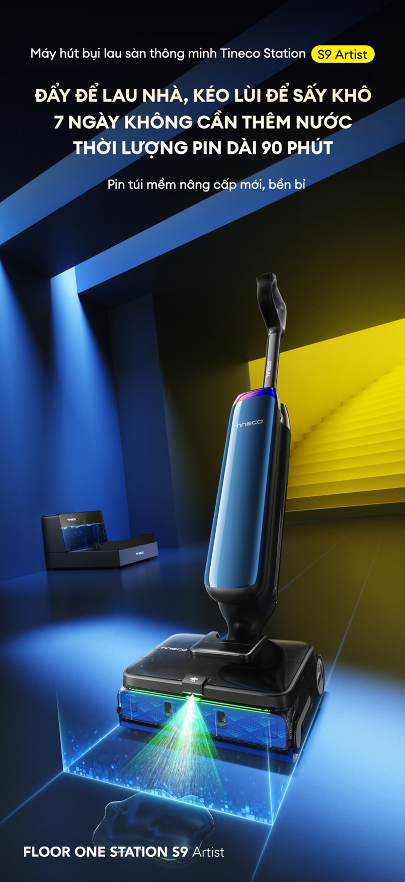 tineco s9 artist hydroburst tia nuoc ap suat cao xu ly vet ban