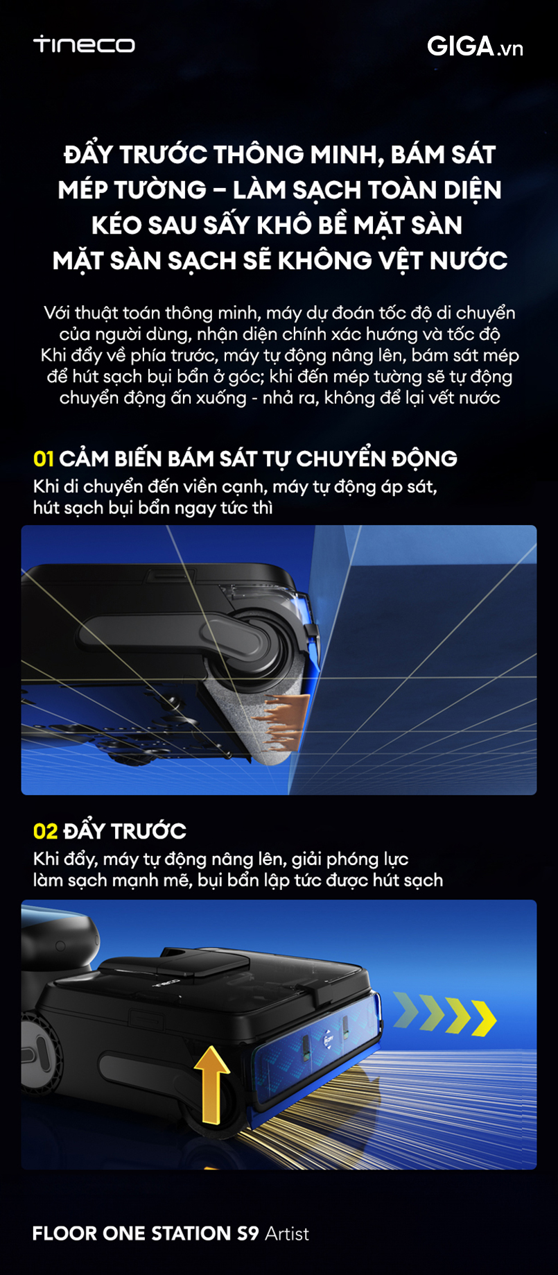 Lưỡi gạt steakfree trên tineco s9 station giúp sàn nhà luôn sáng sạch