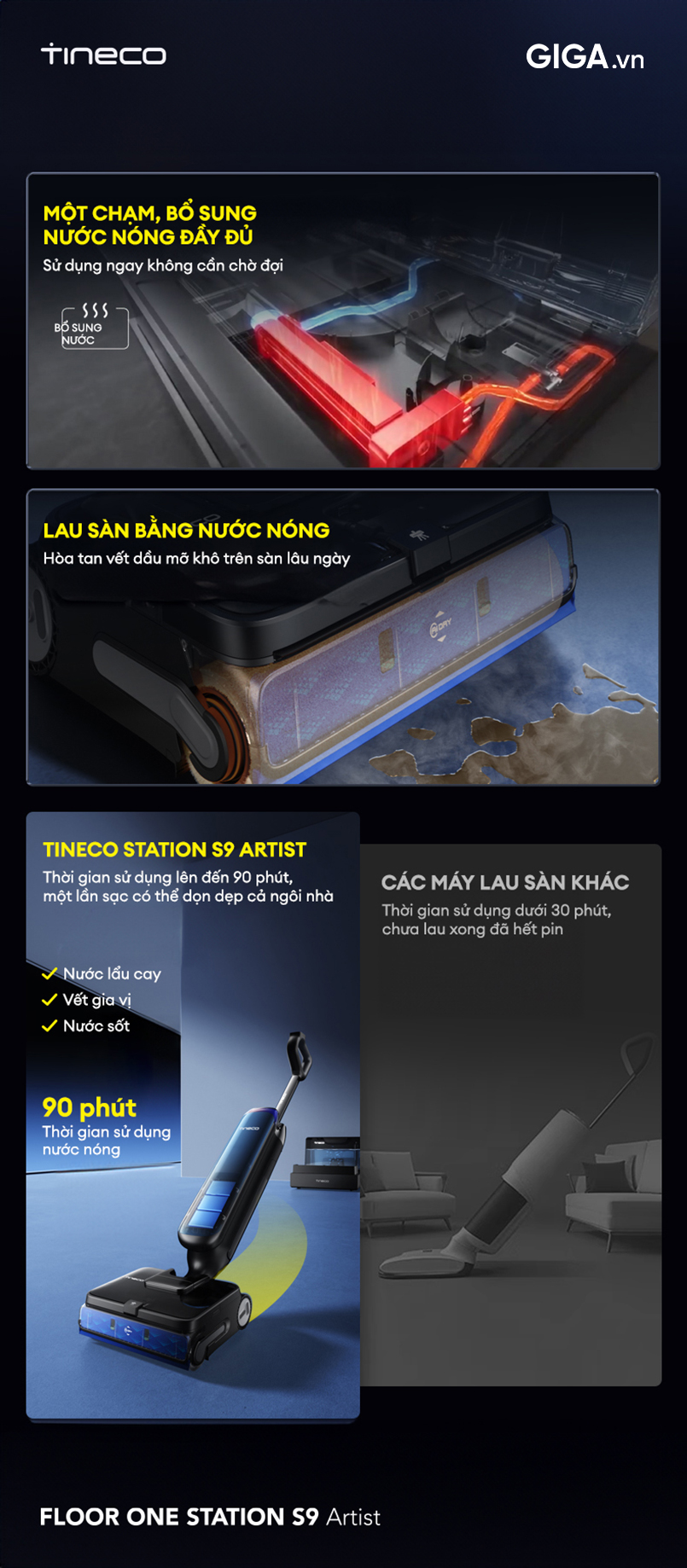 Tineco s9 station tự động bổ sung nước nóng tự động
