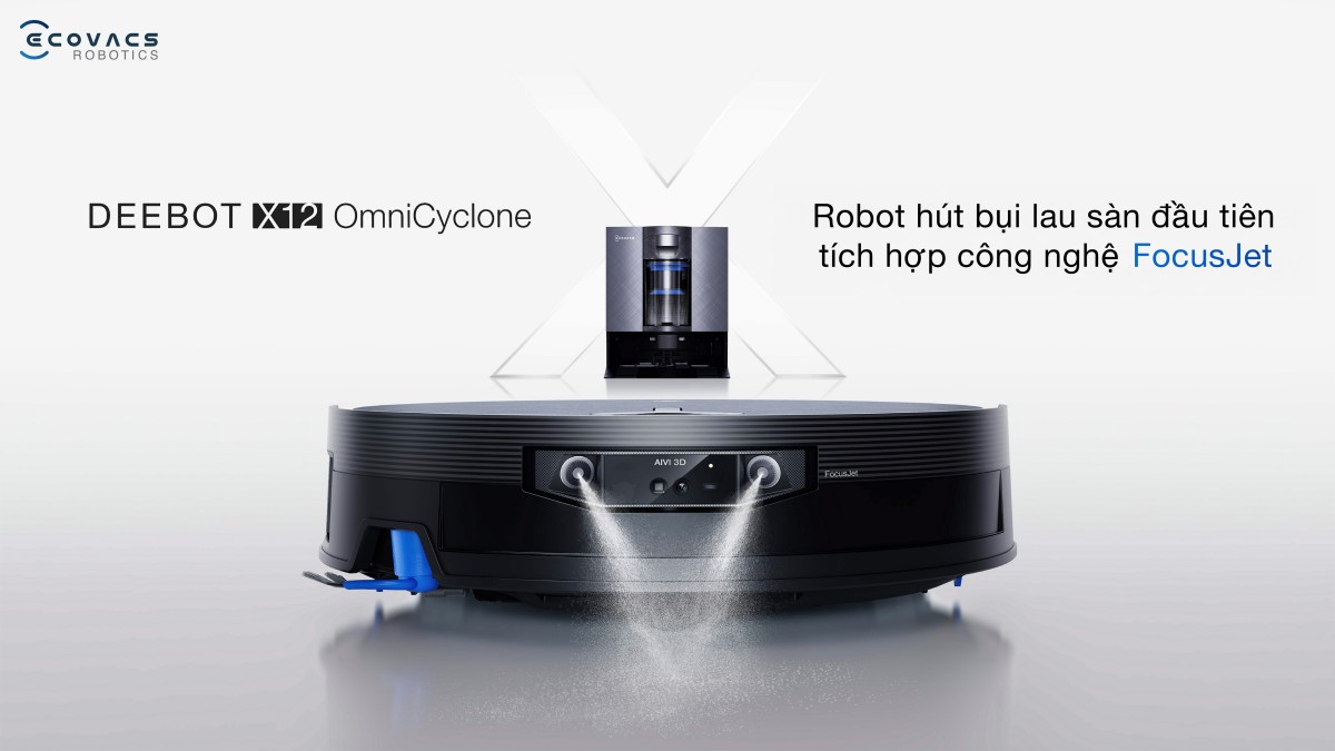 Ecovacs X12 OmniCyclone mặt trước và trạm OmniCyclone