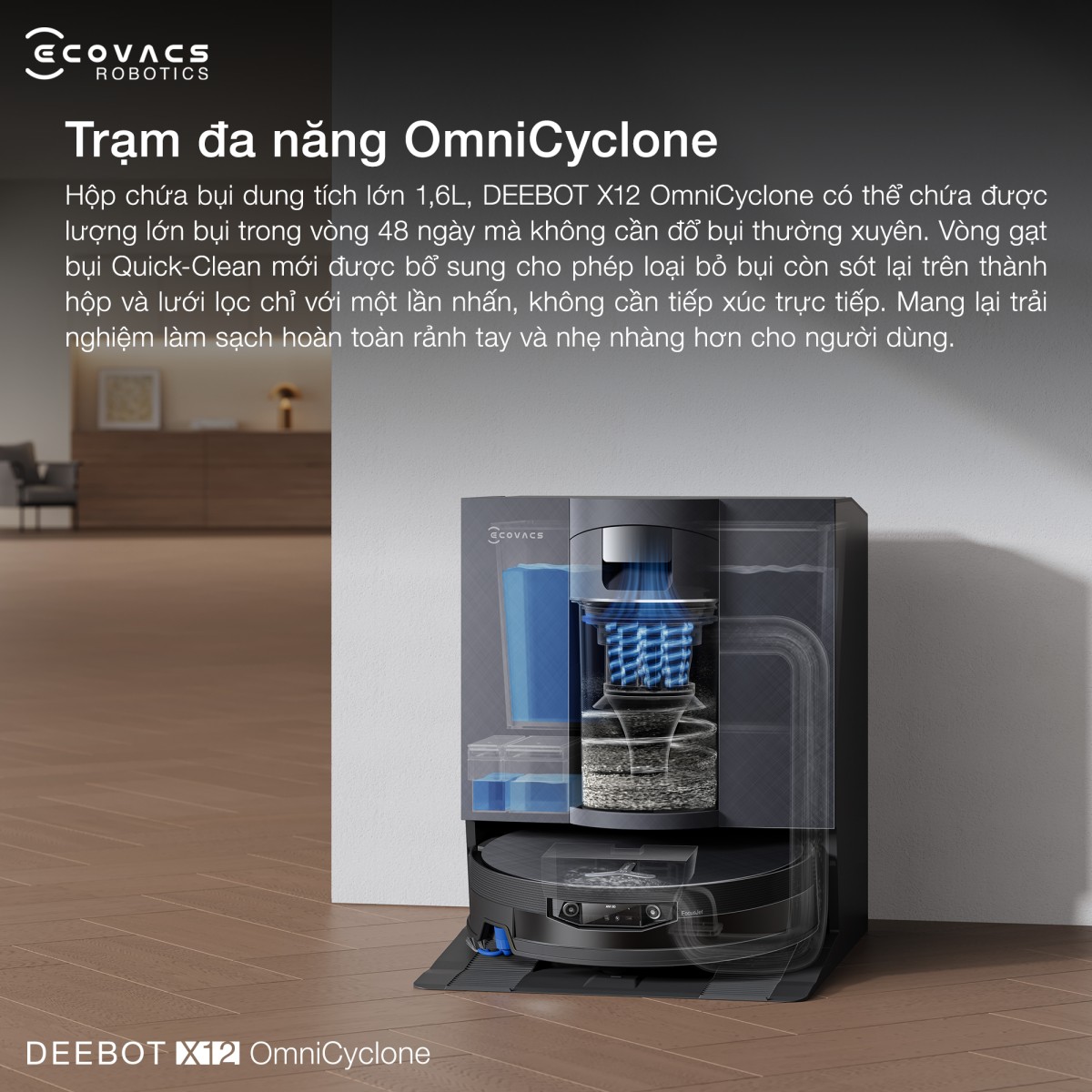 Trạm OmniCyclone PureCyclone 2.0 tự đổ rác không túi
