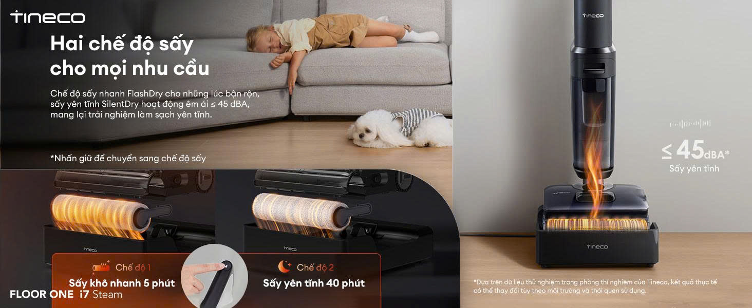 Tự làm sạch FlashDry 5 phút Tineco FLOOR ONE i7 Steam