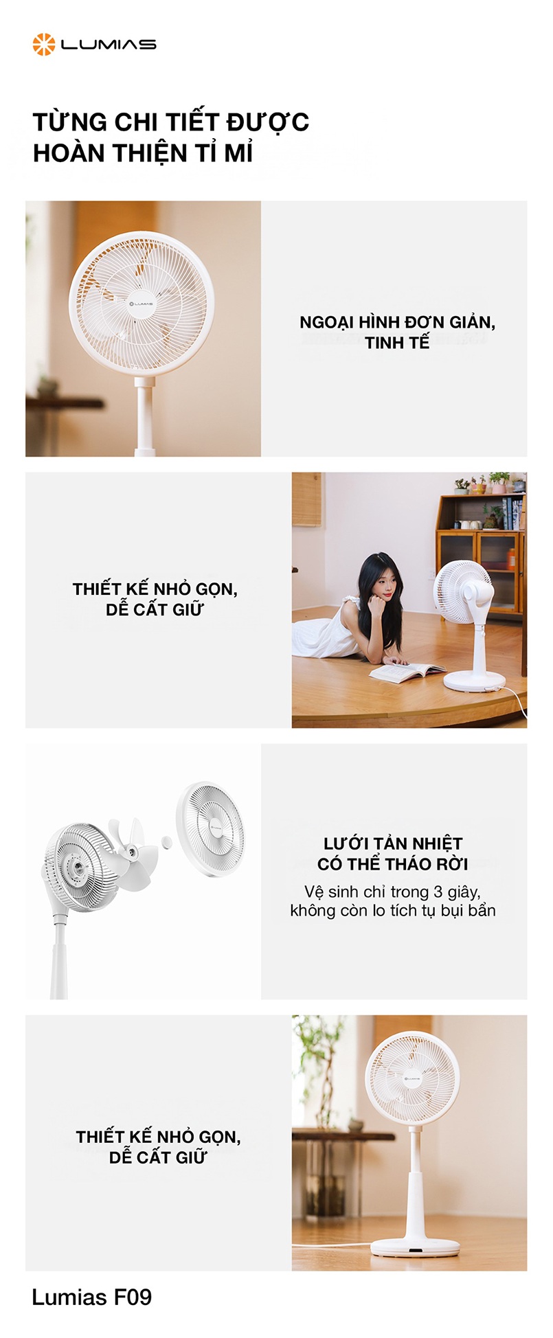 Lưới quạt Lumias F09 tháo rời dễ vệ sinh