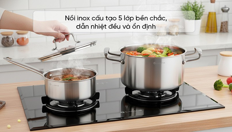 Nắp kính cường lực viền inox bộ nồi Lumias Zenith