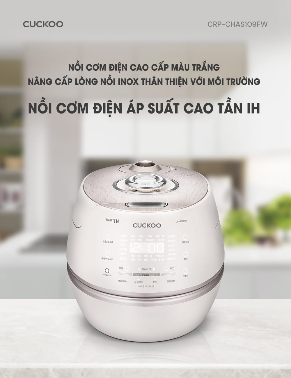 Nồi cơm điện cao tần Cuckoo CRP-CHAS109FW 1.8L màu trắng chính hãng