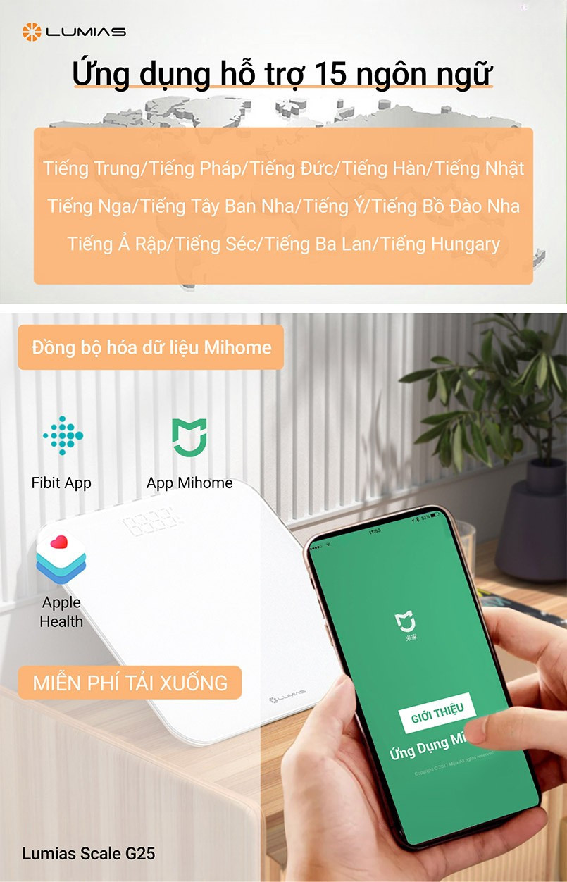 Cân Lumias Scale G25 kết nối app MiHome theo dõi sức khỏe