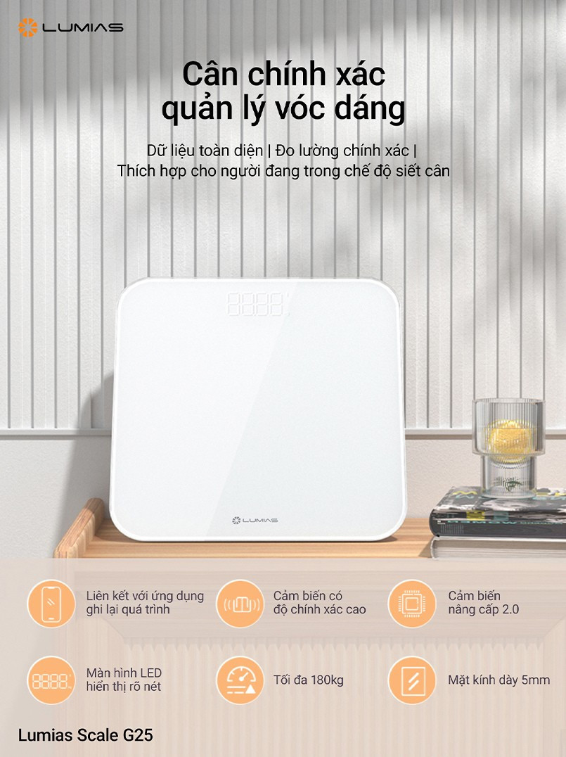 Cân điện tử Lumias Scale G25 mặt kính cường lực