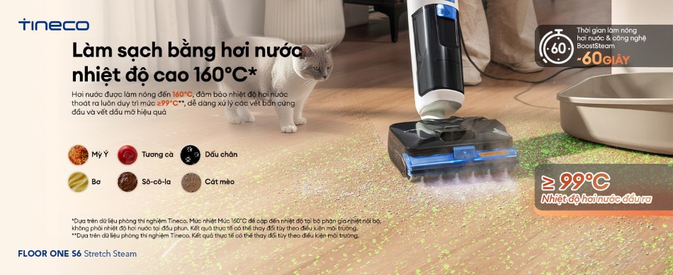 Công nghệ BoostSteam hơi nước 160 độ Tineco S6 Stretch Steam