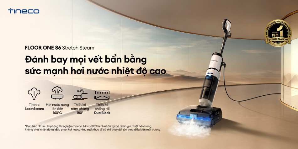 Tineco S6 Stretch Steam màu trắng xám