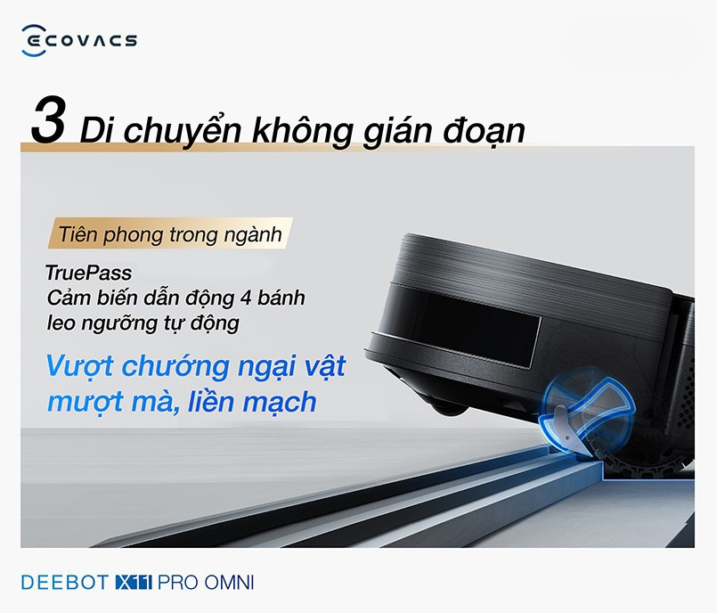 Ecovacs X11 Pro Omni Auto Water vượt ngưỡng cửa 2,4cm với TruePass
